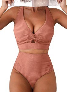 $37 Herseas Womens Textured Bikini Sets 2 Piece Twist Front Top Sexy Swimsuits Size Medium