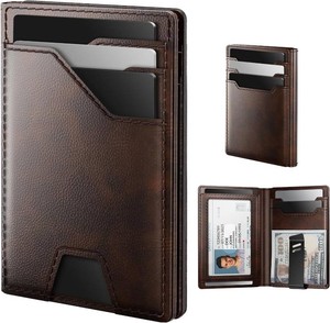 $26 typecase Leather Wallet for Men Card Holder Premium Genuine Leather, RFID Blocking, Slim, Minimalist, Front Pocket - 15 Cards Capacity  ID Window  Money Clip (Deep Brown)