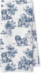 Blue and White Chinoiserie Havanese Gift Hand Towels for Bathroom Kitchen, Havanese Gifts for Women, Vintage Toile De Jouy Dog Kitchen Dish Tea Towels, 16X24 Inch