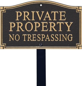$44 SmartSign Private Property No Trespassing Metal Plaque - GardenBoss Statement Yard Sign 5.75 x 9.5 Solid Heavy Duty Cast Aluminum Plaque with 18 Black Lawn Stake, Made in USA