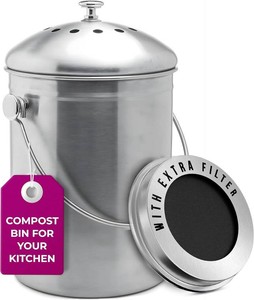 $40 Epica Kitchen Compost Bin for Kitchen Countertops, 1.3 Galllon - Silver