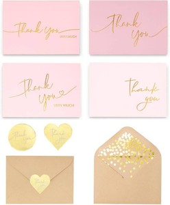$20 Winoo Design 100 PK Pink and Gold Thank You Cards with Envelopes Bulk - 5 x 3.5 Inches Personalized Thank You Notes for Baby Shower Wedding Small Business Graduation Funeral Birthday