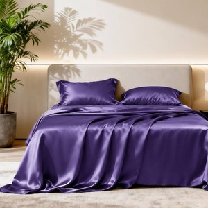 $28 Loves cabin Satin Full Sheets Set, 4 Pieces, Purple, 15 Deep Pocket