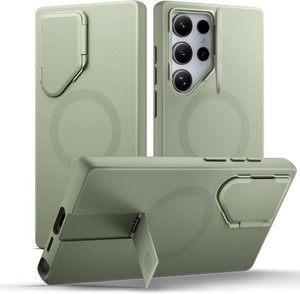 $29 SURITCH for Samsung Galaxy S24 Ultra Phone Case, Magnetic Protective Cover with Camera Cover & Adjustable Metal Kickstand for Galaxy S24 Ultra (2024)-Sage Green