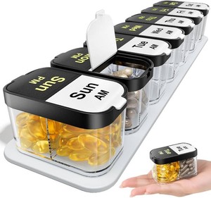 $25 Odaro Extra Large Weekly Pill Organizer 2 Times A Day AM PM, Black