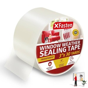 XFasten Window Sealing Tape for Winter 3 x 30 Yards RV Window Stripping for Winter  Heavy-Duty Transparent Weather Sealing Tape for Plastic Window Coverings for Winter, Residue-Free Weather Tape