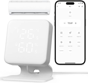 $50 WOOX Smart AC Controller, WiFi Thermostat for Mini Split, Window & Portable AC & Heat Pump, Built-in Temperature & Humidity LED Display, IR Remote, App Control, Alexa & Google Home, 2.4GHz, No Hub