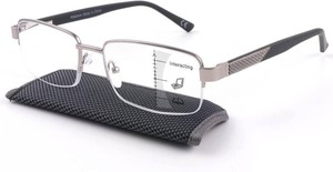 $22 Missfive Men Premium Multifocus Reading Glasses Blue Light Blocking, Progressive Metal Frame With No Broken Spring Hinge Multifocal Readers Computer Eyewear,Workspace For Near Range, Silver, 3.5x