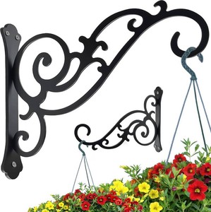 $20 Hanging Planter Hooks 8-Inch 2 Pcs,Outdoor Hanging Brackets Wall Hook Heavy Duty Brackets,Black Iron Planters Hook IndoorOutdoor Planter Hanger Brackets