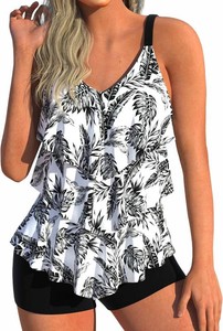 $40 MODLILY Womens Layered Ruffle Two Piece Tankini Swimsuits Flowy Swimdress Size XL