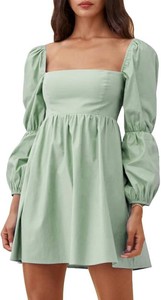 $35 EXLURA Women Puff Long Sleeve Mini Dresses Fall Casual A Line Short Dress