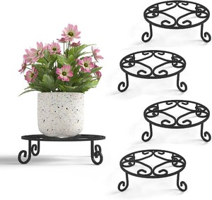 $38 PROWORX 4 Pack 10 Diameter Metal Outdoor Plant Stand Indoor, Black Heavy Duty Potted Holder, Round Anti-Rust Wrought Iron Flower Planter Pot Display Stands for Home Garden