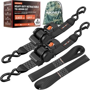 $56 Retractable Ratchet Straps - Extra Wide 2 Inch x 10 Feet, 2 Pack, Heavy Duty Handle-Press Auto Self Retracting Tie Down Straps, 3033 lb Break Strength for Truck, Trailer, Cargo - Black