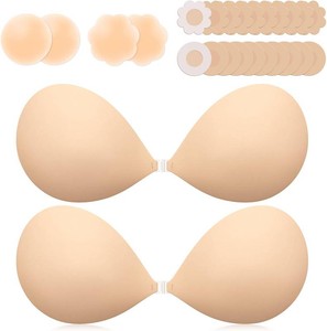 $20 Invisible Sticky Bra Push Up, 2-Pack Adhesive Bra for Backless Dress, Silicone Nipple Covers, Exotic Lingerie Accessories