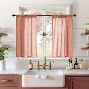 BGment Terracotta Linen Kitchen Curtains 36 Inch Length, Small Semi Sheer Textured Drapes Boho Rustic Decor for Bathroom Cafe Over Sink Rod Pocket Burnt Orange, 2 Panels, Each 30 Inch Wide