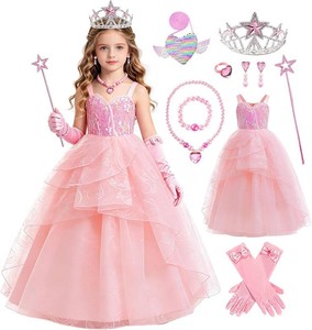 $38 9 Pcs Halloween Pink Witch Costume for Girls Sequins Mesh Princess Dress with Accessories Size 5-6 Years