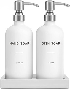 $32 Prus Waso White Soap Dispenser for Kitchen Sink, Silver & White