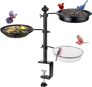 $24 BOLITE Balcony Bird Feeder for Deck Railing, Mounted with Mesh & Bath Trays