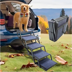 $60 Dog Ramp for Car Truck and SUV Dog Stairs for Large Dogs Folding Pet Stairs with Non-Slip Rug Surface Supports Up to 250 lbs (5 Steps)