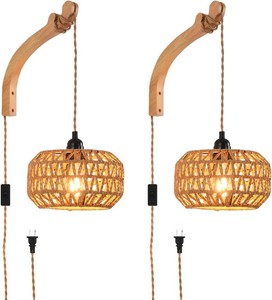 $44 Plug in Wall Sconce,Farmhouse Wicker Wall Lamp Plug in,Hand Woven Rattan Wall Light Farmhouse Rustic Boho Sconces Wall Lighting for Living Room Bedroom
