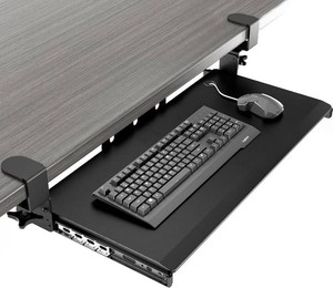 $50 AX WABER Keyboard Tray Under Desk Pull Out with Extra Sturdy Adjustable C Clamp Mount System, 27.3 (32.5 inch Including Clamps) x 11 Inch Slide-Out Platform Computer Drawer for Typing, Black,AX01WB01
