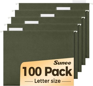 $51 SUNEE Hanging File Folders, 100 Pack Reinforced Hang Folders Letter Size, Adjustable 15-Cut Tabs, Designed for Bulky Files, Filing Cabinet, Standard Green