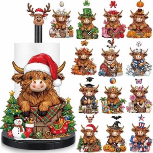 $30 Novabright 14pcs Christmas Interchangeable Paper Towel Holder, Highland Cow