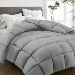 $36 All Season Full Size Bed Comforter - Cooling Down Alternative Quilted Duvet Insert with Corner Tabs - Winter Warm - Machine Washable - Light Grey