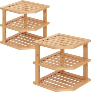 $20 VERTORGAN 3 Tier Bamboo Dish Drying Rack,Corner Shelf 2 Pack(Natural)