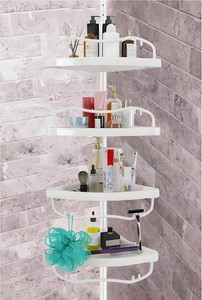 $30 Shower Caddy Tension Pole with 4 ABS Baskets,Shower Storage Shelf with 56 to 125 Inch Adjustable Stainless Pole for Bathroom White
