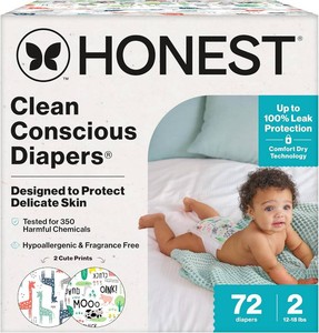 $27 The Honest Company Daytime Diapers, Multi-Colored Giraffes, Size 2, 72 Ct