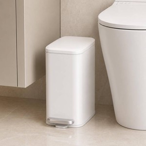 $30 Cesun Slim Bathroom Trash Can with Lid, Soft Close, White, 6L1.6 Gallon