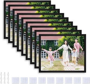 $30 8x10 Picture Tiles  Mix Tiles Picture Frames Stick on Wall  Photo Tiles Peel and Stick Picture Frames as Gallery Wall Frame Set (Black - 9 Pcs) (MISSING ONE FRAME)