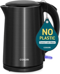 $40 Cosori Stainless Steel Electric Kettle, Plastic-Free Interior, 1.5L, Black