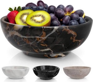 $60 Gusto Nostro 8 Luxury Black Marble Decorative Bowl for Coffee Table - Elegant Decorative Fruit Bowl for Kitchen Counter - Heavy Stone Entryway Catch All for Keys, Potpourri Holder Centerpiece, Medium