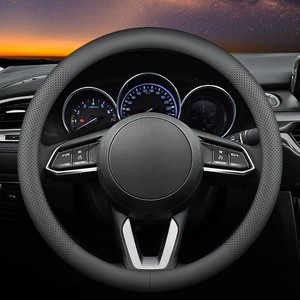 $20 Carodi Leather car Steering Wheel Cover, Ultra-Thin, Comfortable, Non-Slip, Breathable, Universal 15 inches (Black)
