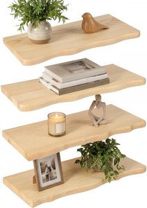 $53 4 Pcs Live Edge Floating Shelves, Rustic Pine Wooden Mounted Shelf