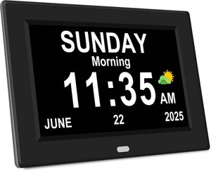 $31 8 Digital Calendar Day Clock, Gifts for People with Dementia Alzheimers, Large Display Alarms Clock for Seniors Electric Clocks with Date Day of Week 12 Alarms 4 Colors Auto DSTDimmer