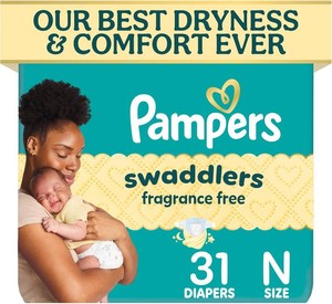 Pampers Swaddlers Diapers, Size 0 (up to 10 lbs), 31 Count, Fragrance Free, Hypoallergenic, Absorbent, Pediatrician Recommended, Skin Safe