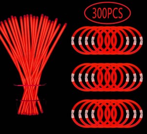 $24 300 PCS Red Glow Sticks Bulk Glow in the Dark Bracelets and Necklaces with Connectors 8 Glowsticks Light Up Neon Party Favors for July 4th Halloween Christmas Wedding Carnival