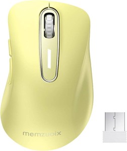 memzuoix 2.4G Wireless Mouse, 1400 DPI Computer Mice USB Receiver, Portable Wireless USB Mouse Battery Powered Cordless Mice for Laptop, PC, Desktop, 5 Buttons (Light Yellow)