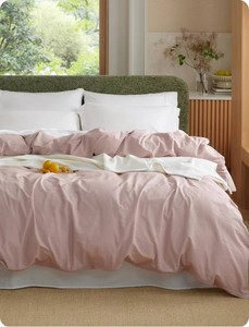 $69 Bedsure PureWoven 100% Washed Cotton Duvet Cover Only, King, Petal Pink