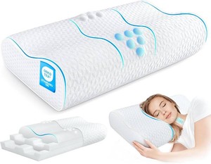 $60 Cervical Neck Pillow for Pain Relief- Queen Size Adjustable Cooling Pillow for Sleeping, Memory Foam Pillows for Neck Shoulder, Ergonomic Contour Bed Pillow for Side, Stomach & Back Sleepers