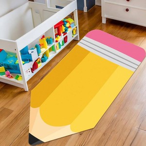 $32 JarThenaAMCS 7 x 3 Ft Pencil Classroom Rug Large Yellow Non-Slip Soft Fluffy Carpet Back to School Floor Mat for First Day Teacher Party Gift Nursery Playroom Homeschool Reading Corner