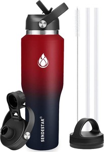 $33 SENDESTAR 40oz Water Bottle Wide Mouth Stainless Steel Vacuum Insulated Double Wall with 2 Straw Lids Fit in Any Car Cup Holder