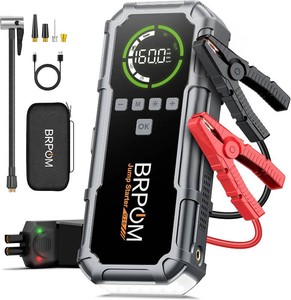 $63 Jump Starter with Air Compressor, BRPOM 8000A Portable Car Jump Starter (All Petrol12L Diesel), 160PSI 12V Battery Jump Starter Power Pack with Jump Clamps, LCD Screen, 600 Lumens Emergency Light