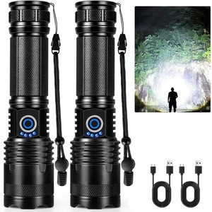 $39 Rechargeable LED Flashlights High Lumens, 90,000 Lumens Super Bright Flashlights with 5 Modes, Waterproof Powerful Flash Light Multifunctional Flashlights for Home Camping Hiking (2 Pack)