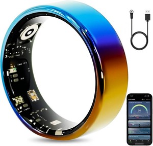 $40 Mirlray Smart Ring for Women & Men, Smart Ring Health Tracker, Blood Oxygen & Heart Rate Monitor, Long Lasting Battery Sleep Ring, Waterproof Fitness Ring (Ti-Blue, 6)