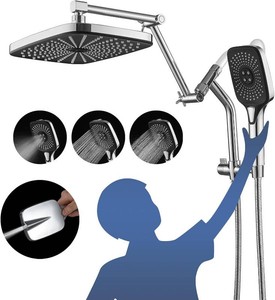 $89 12 High Pressure Shower Head with Handheld, Metal Core Fittings, Chrome