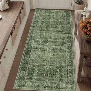 $50 3x7 Green Vintage Washable Runner Rugs for Hallway Kitchen Runner Rug
